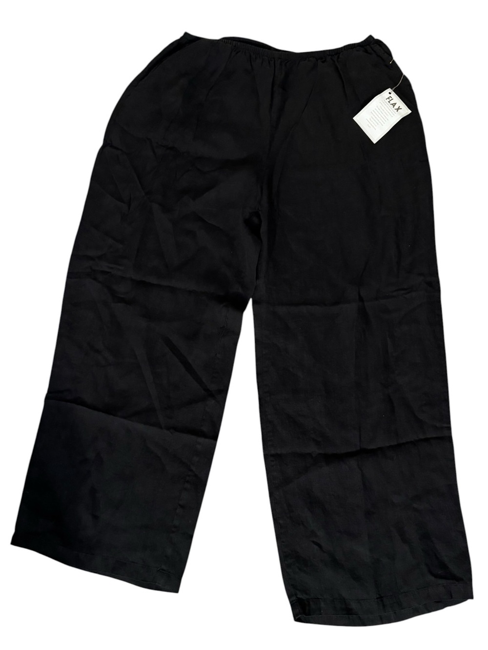 NWT FLAX 100% Linen Black Wide Leg High-Rise Flowing Pants Trousers 2G